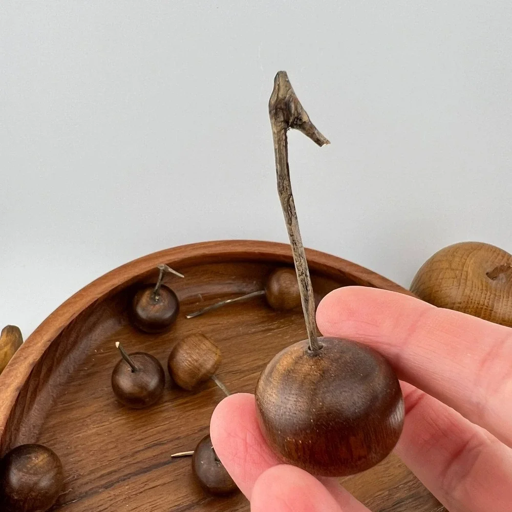 Vintage Wooden Fruit Bowl Set Hand Carved Wood Apples Pear Banana‎ Cherries